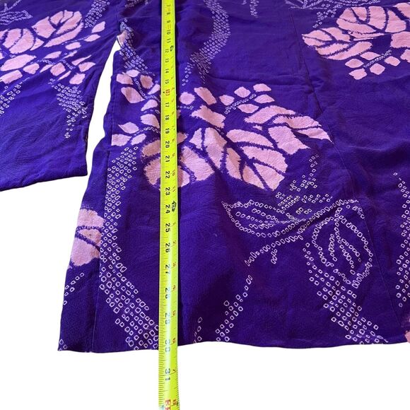 Japanese Kimono Yukata Robe Floral Womens One Size Purple Pink Asian Wide Sleeve - Picture 6 of 12